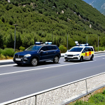 Border Security**

"A modern border crossing point in the Pyrenees mountains between Spain and France, featuring advanced surveillance technology like drones and thermal cameras. Border agents in professional uniforms are working diligently, inspecting vehicles. The scene is bright and clear, emphasizing security and vigilance. Safe for work, appropriate content, fully clothed, professional. Perfect anatomy, correct proportions, natural pose, well-formed hands, proper finger count, natural body proportions, professional photography, high quality."

**