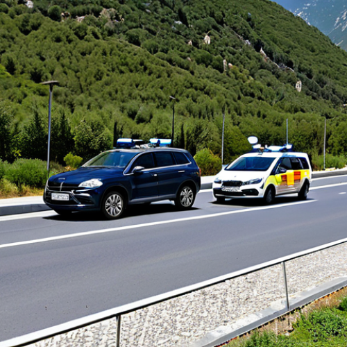 Home 14 Border Security**
"A modern border crossing point in the Pyrenees mountains between Spain and France, featuring advanced surveillance technology like drones and thermal cameras. Border agents in professional uniforms are working diligently, inspecting vehicles. The scene is bright and clear, emphasizing security and vigilance. Safe for work, appropriate content, fully clothed, professional. Perfect anatomy, correct proportions, natural pose, well-formed hands, proper finger count, natural body proportions, professional photography, high quality."
**