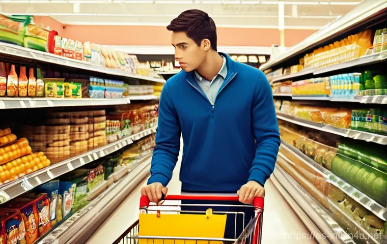 국제 금융위기와 대책 - **Prompt 1: The Weight of Inflation at the Grocery Store**
"A young couple, dressed in everyday ...