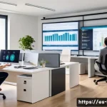 국제 데이터 보호와 개인정보법 GDPR - A modern office environment in Spain, showing diverse professionals collaborating on data privacy co...