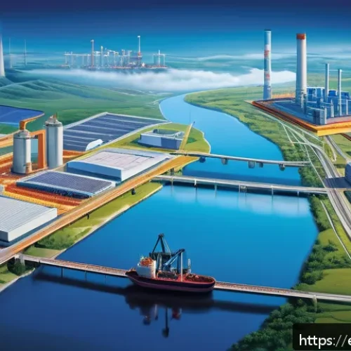 동아시아 국제 관계 분석 - A detailed illustration of East Asian economic cooperation featuring modern factories and interconne...